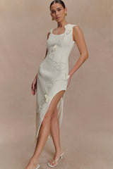 Virginia Suiting Embroidered Midi Dress - White