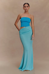 Jasiel Strapless Knit Maxi Dress - Cyan Blue