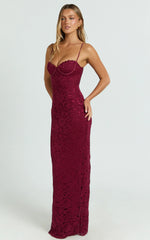 Adjustable Strap Corset Bodycon Lace Dress in Wine