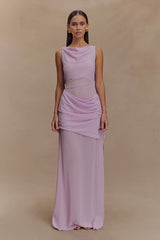 Daria Draped Chiffon Maxi Dress - Light Lilac