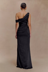 Dalia Off Shoulder Satin Maxi Dress - Black