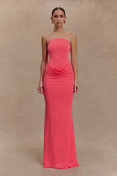 Madison Strapless Slinky Maxi Dress - Coral