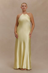 Bella Satin Halter Maxi Dress - Lemon