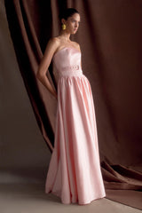 Florence Strapless Belted Maxi Dress - Baby Pink
