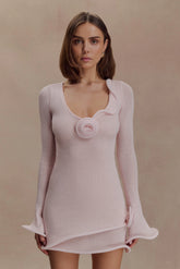 Samira Knit Long Sleeve Mini Dress - Misty Rose