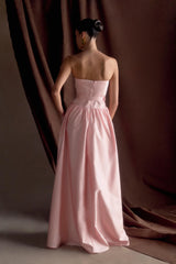 Florence Strapless Belted Maxi Dress - Baby Pink