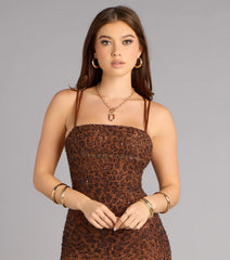 Alivia Leopard Beaded Mini Dress