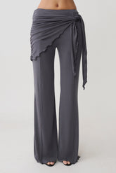 Anfie Straight Leg Pants With Waist Wrap - Grey