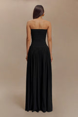 Maureen Cotton Shirring Maxi Dress - Black