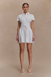 Aysha Buttoned Linen Mini Dress - White