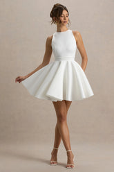 Waverly | White Racer-Neck Sleeveless Skater Mini Dress