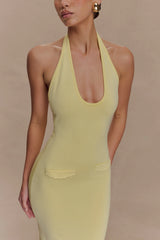 Ovina Halter Neck Knit Midi Dress - Lemon