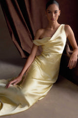 Jacinta One Shoulder Maxi Dress - Pastel Lemon