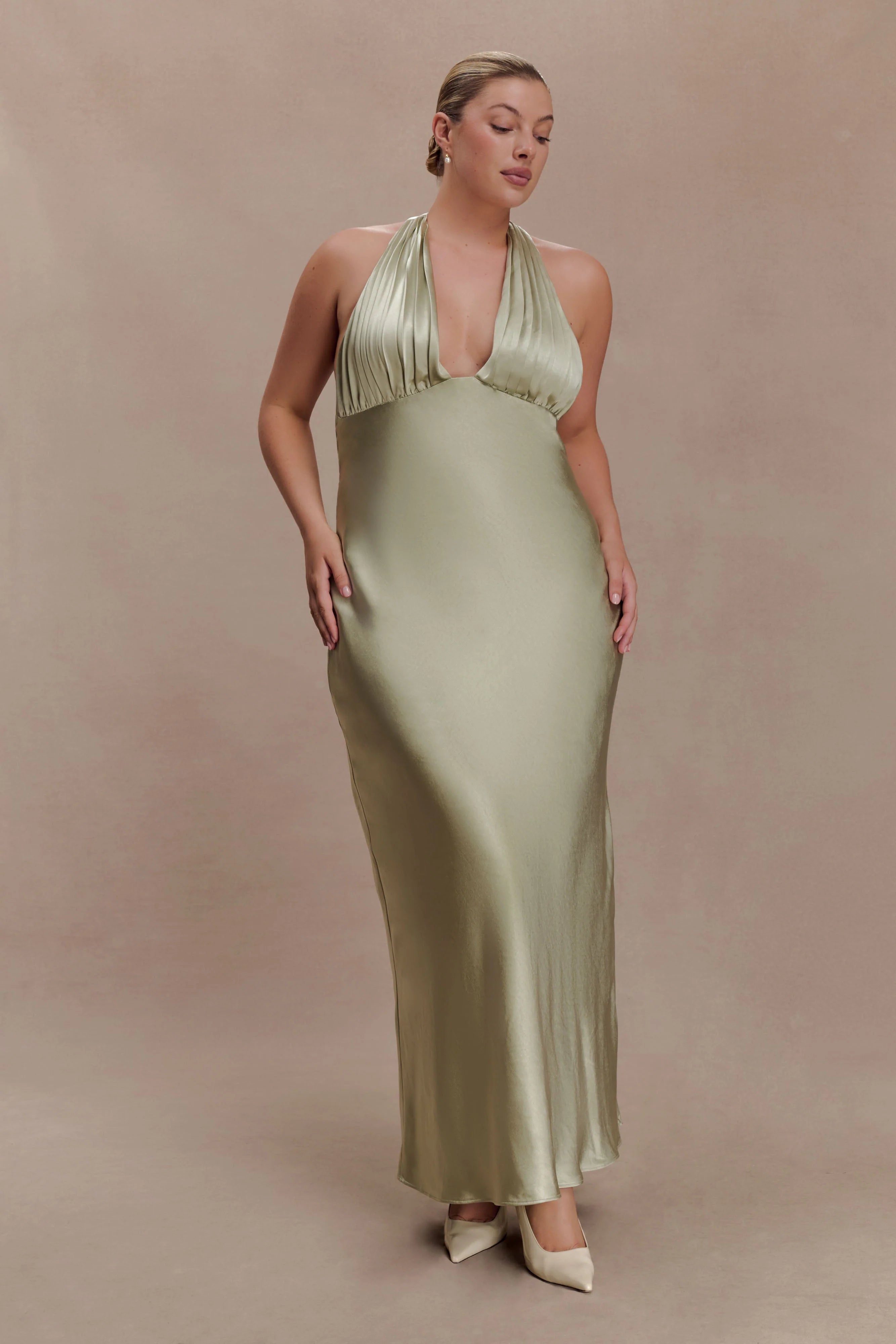 Alice Satin Halter Maxi Dress - Sage