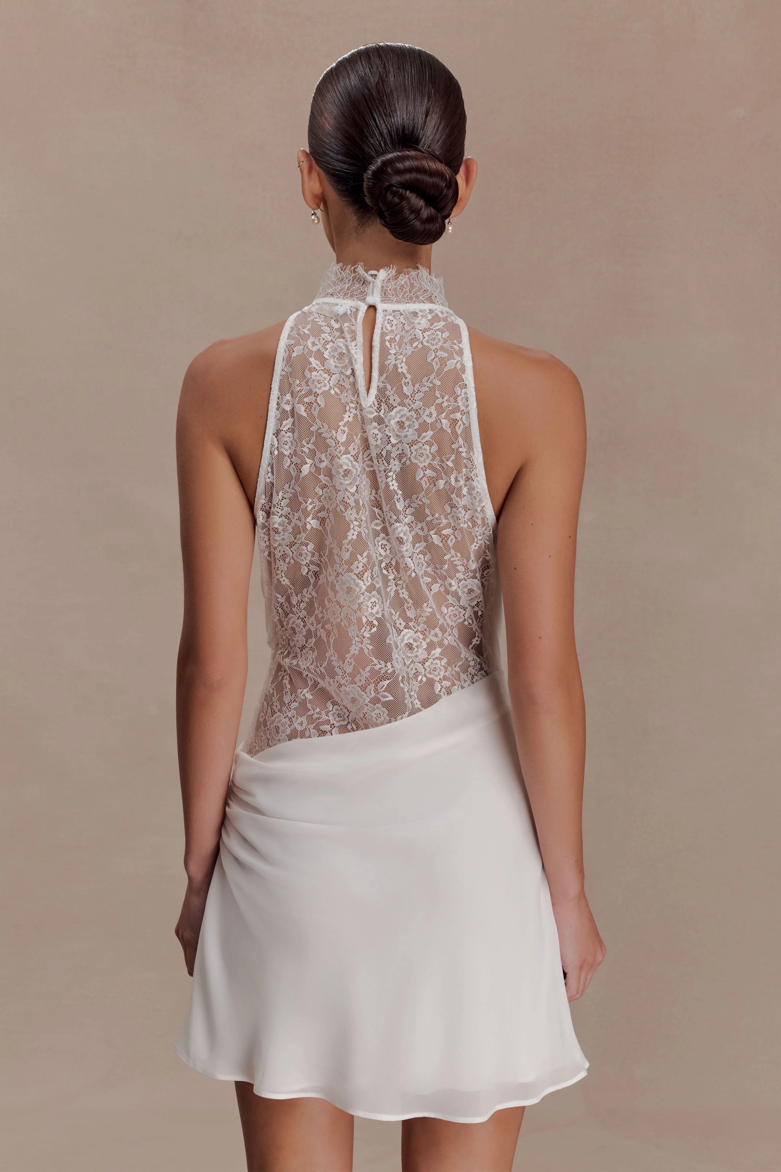 Arra Chiffon And Lace Halter Mini Dress - White