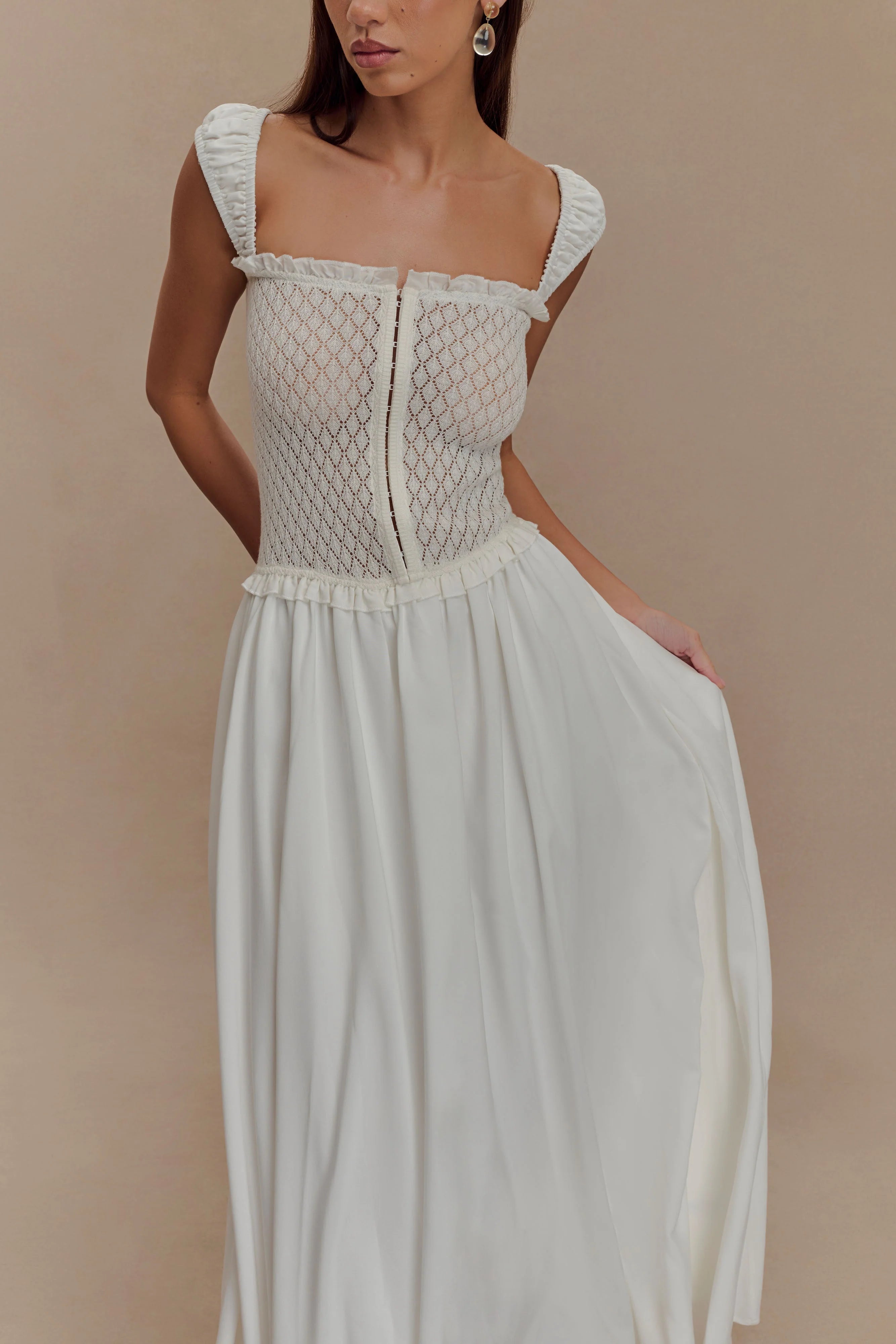 Tahlia Pointelle Knit Midi Dress - White