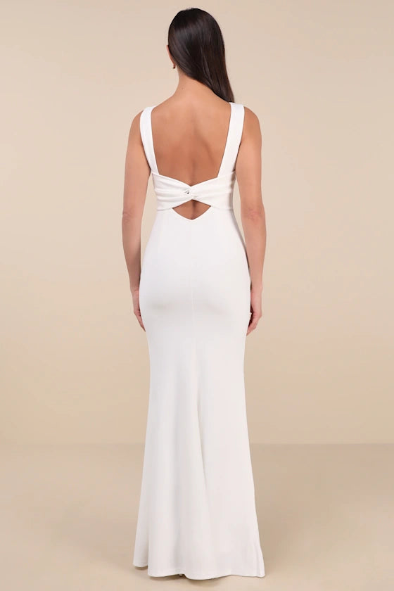 Love In Your Eyes Ivory Knotted Mermaid Maxi Dress