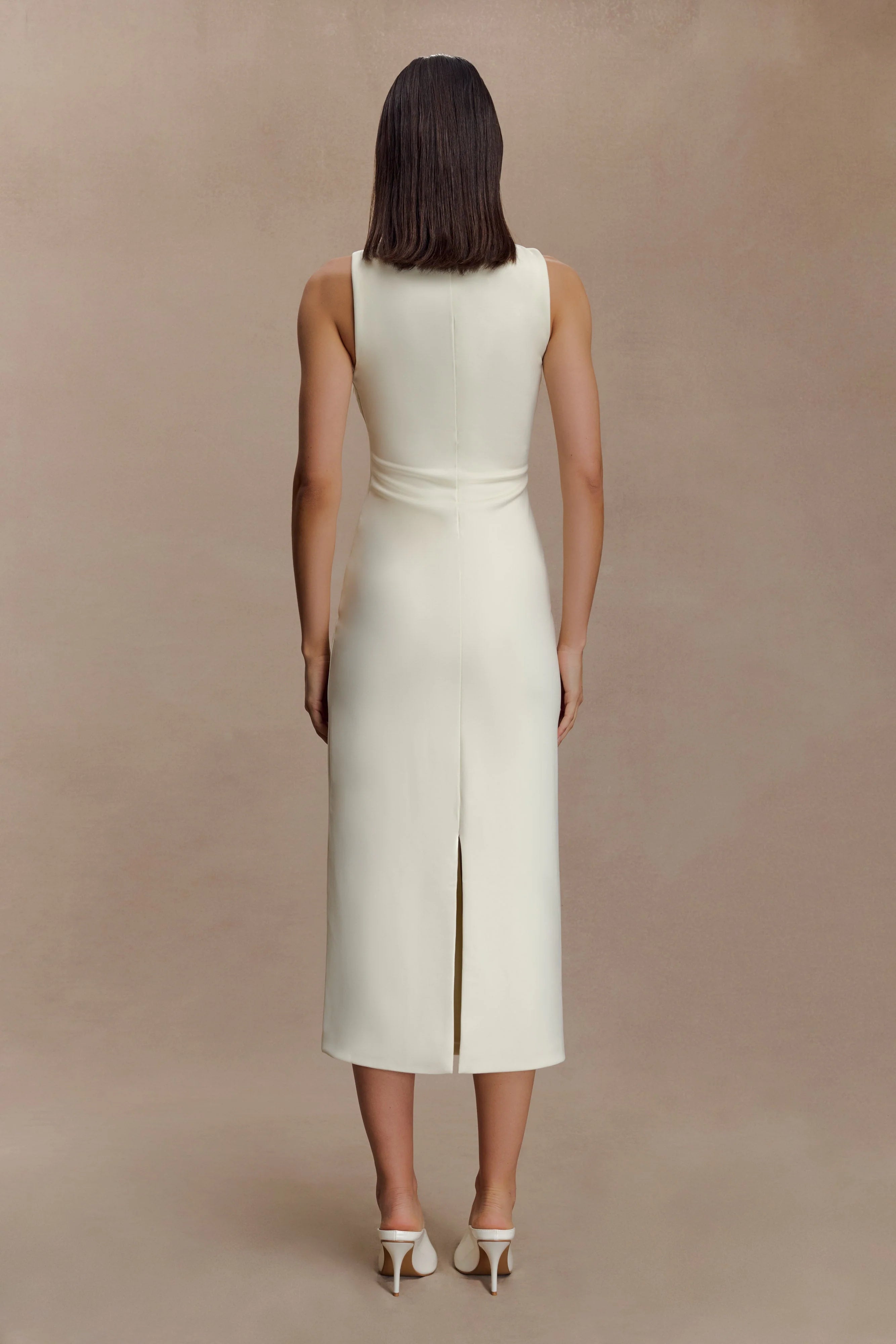 Norah Sleeveless Crepe Midi Dress - Ivory