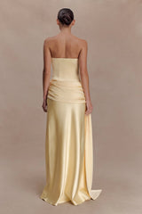 Sarah Strapless Maxi Dress With Waist Tie - Lemon