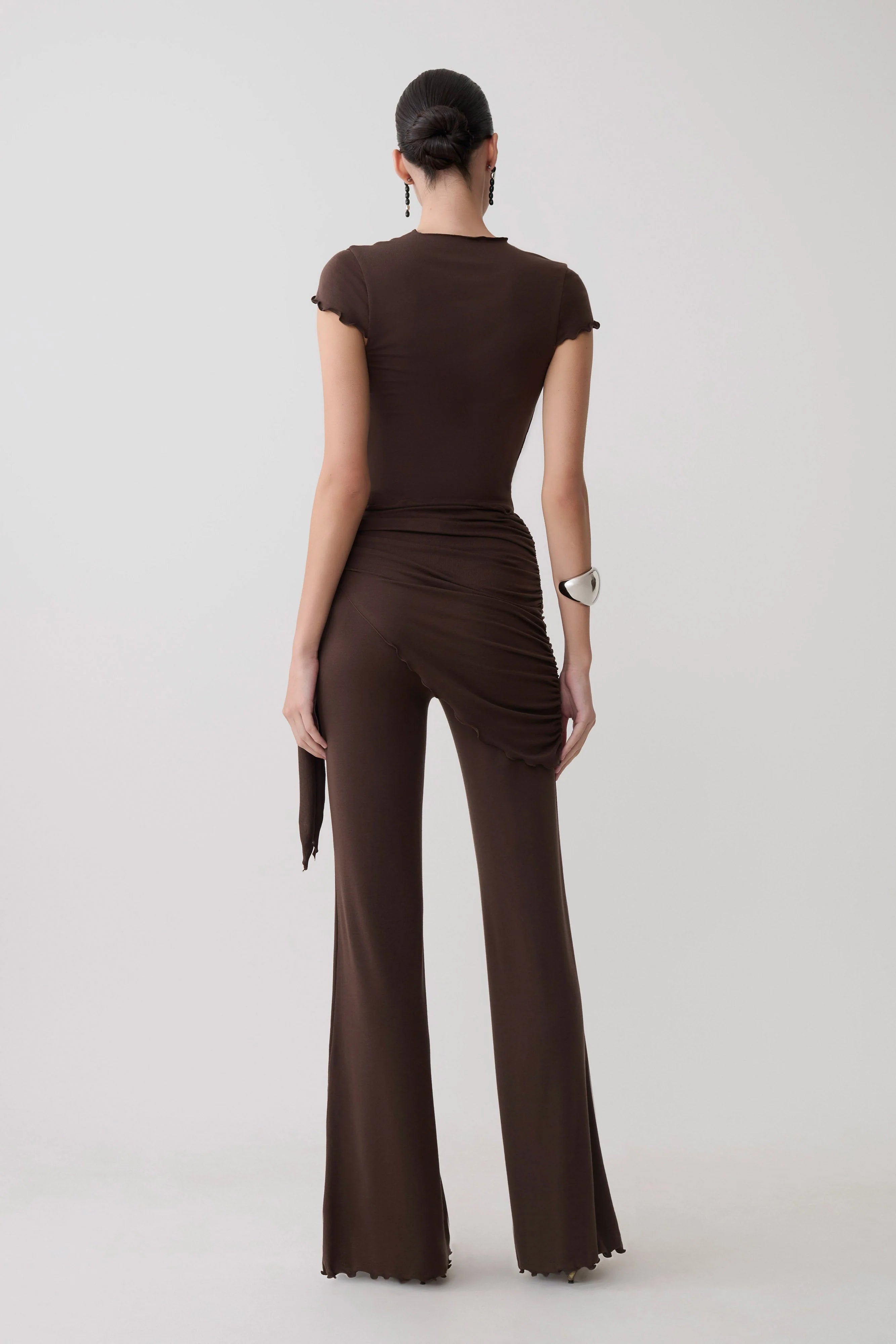 Anfie High Neck Top With Piping Detail - Dark Chocolate