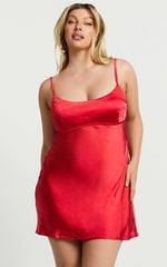 Cut Out Back Satin Slip Dress in Red