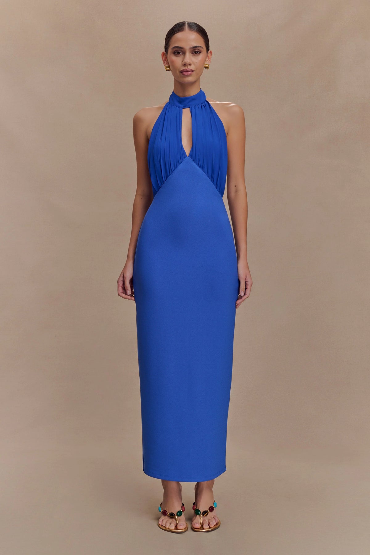 Mierah Halter Midi Dress - Cobalt Blue