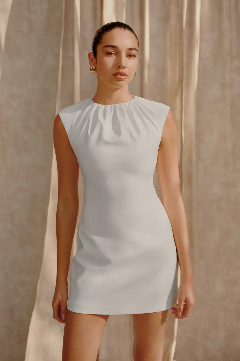 Ariana Pleated Neck Mini Dress - Ivory