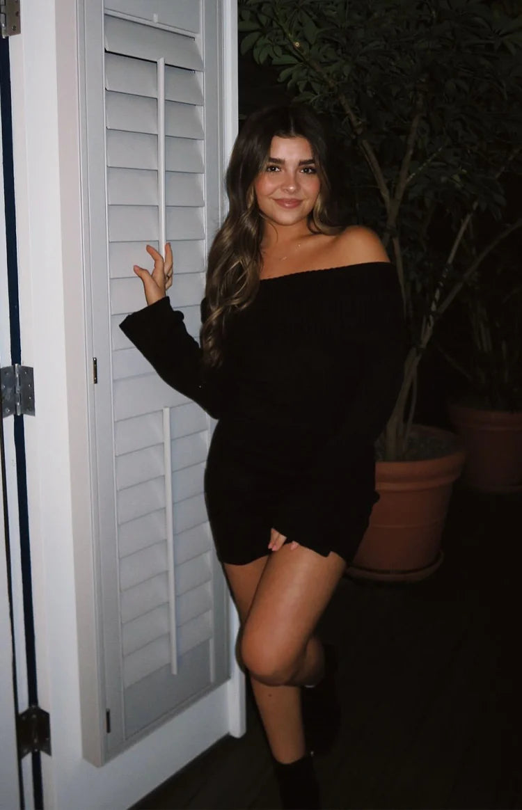 Halia Black Long Sleeve Mini Dress