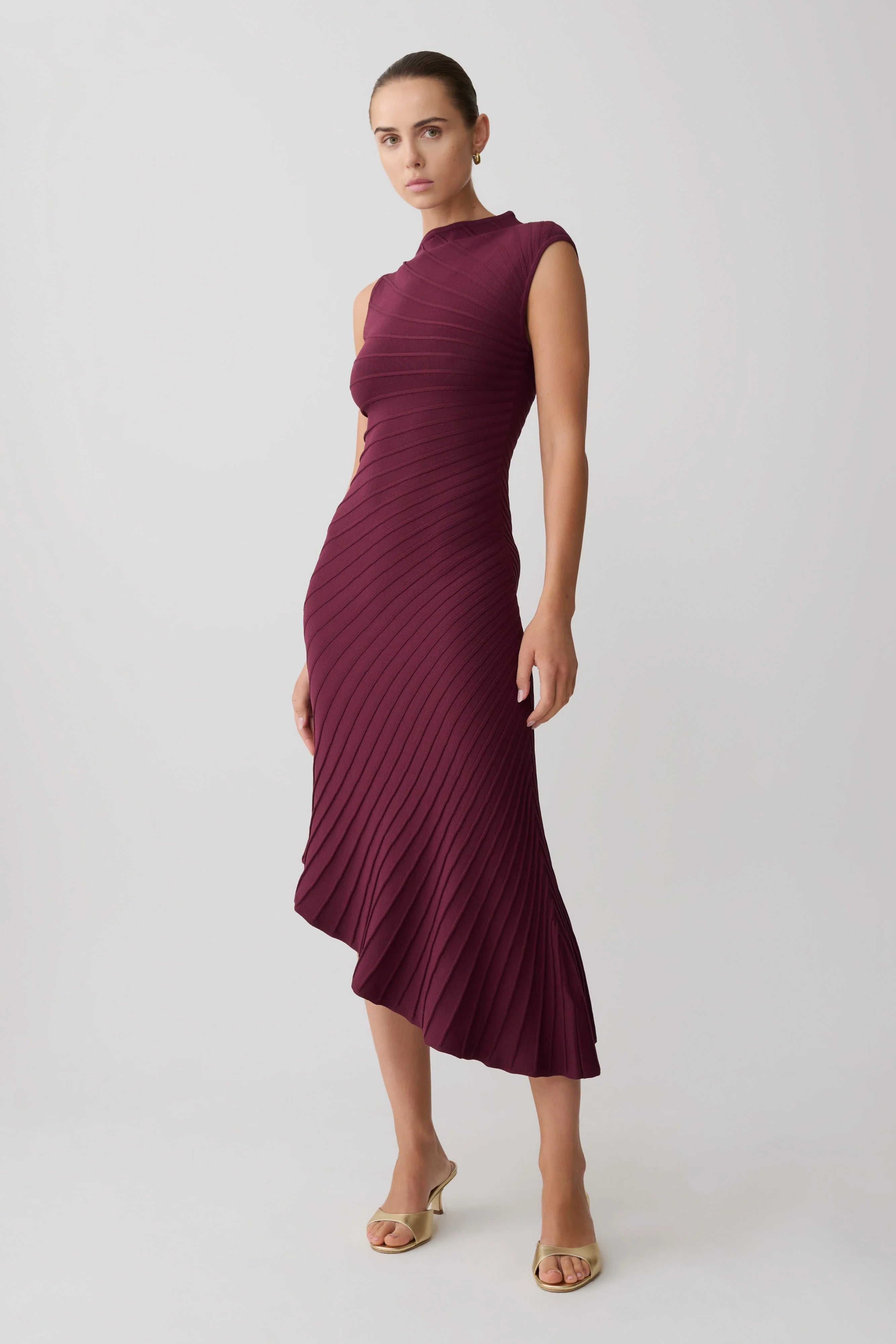 Milasandra Pleated Knit Dress - Plum