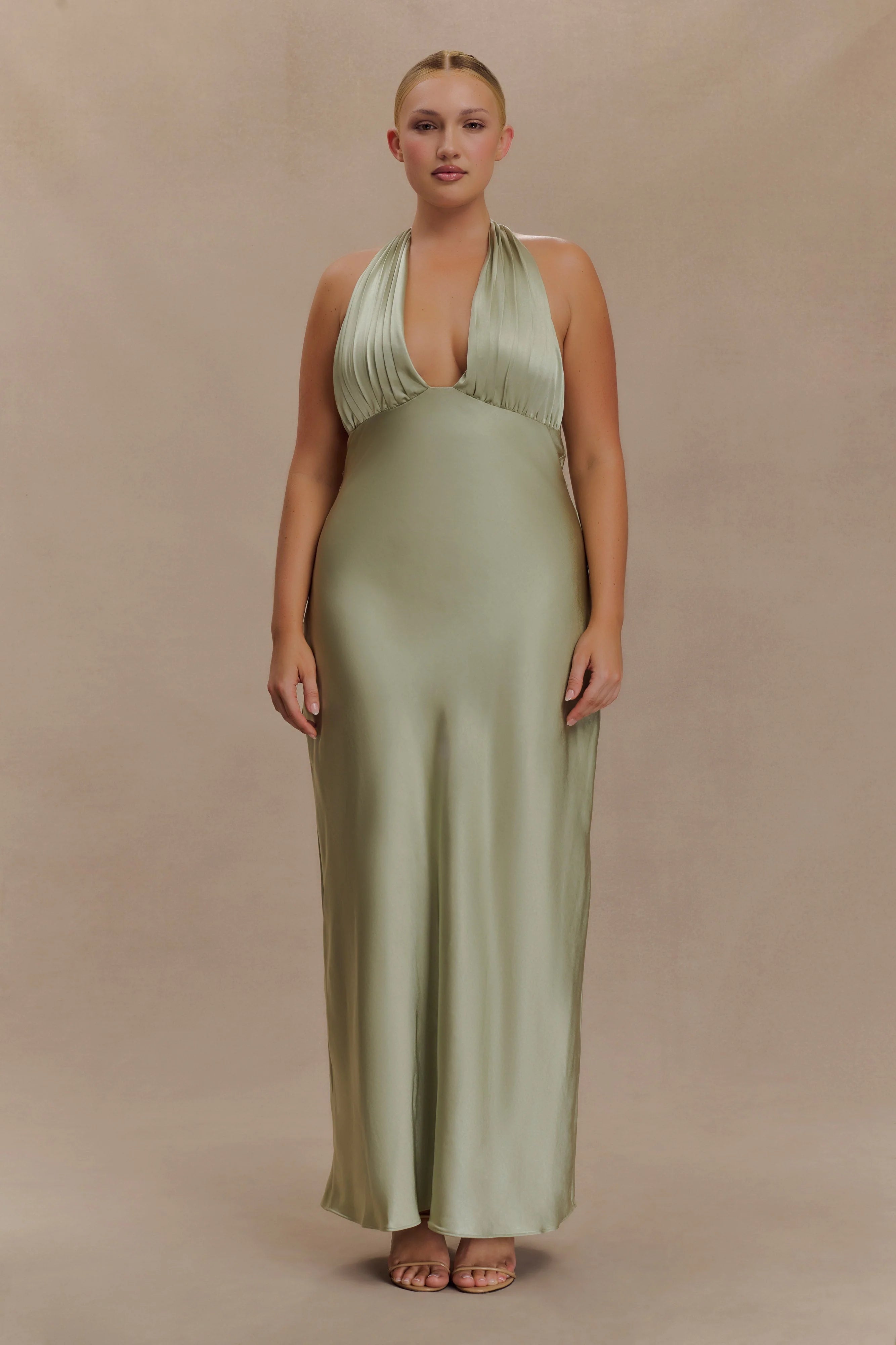 Alice Satin Halter Maxi Dress - Sage