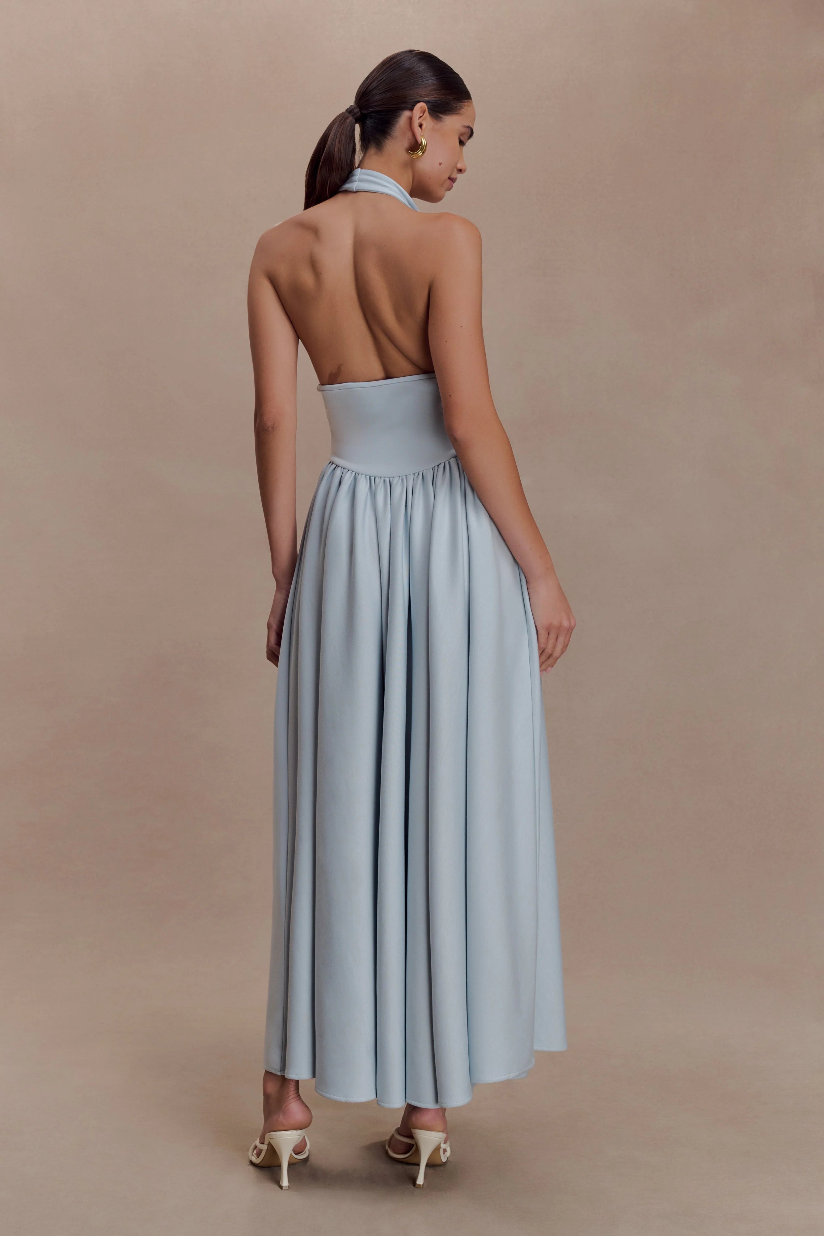 Angelina Scuba Halter Midi Dress - Pale Blue