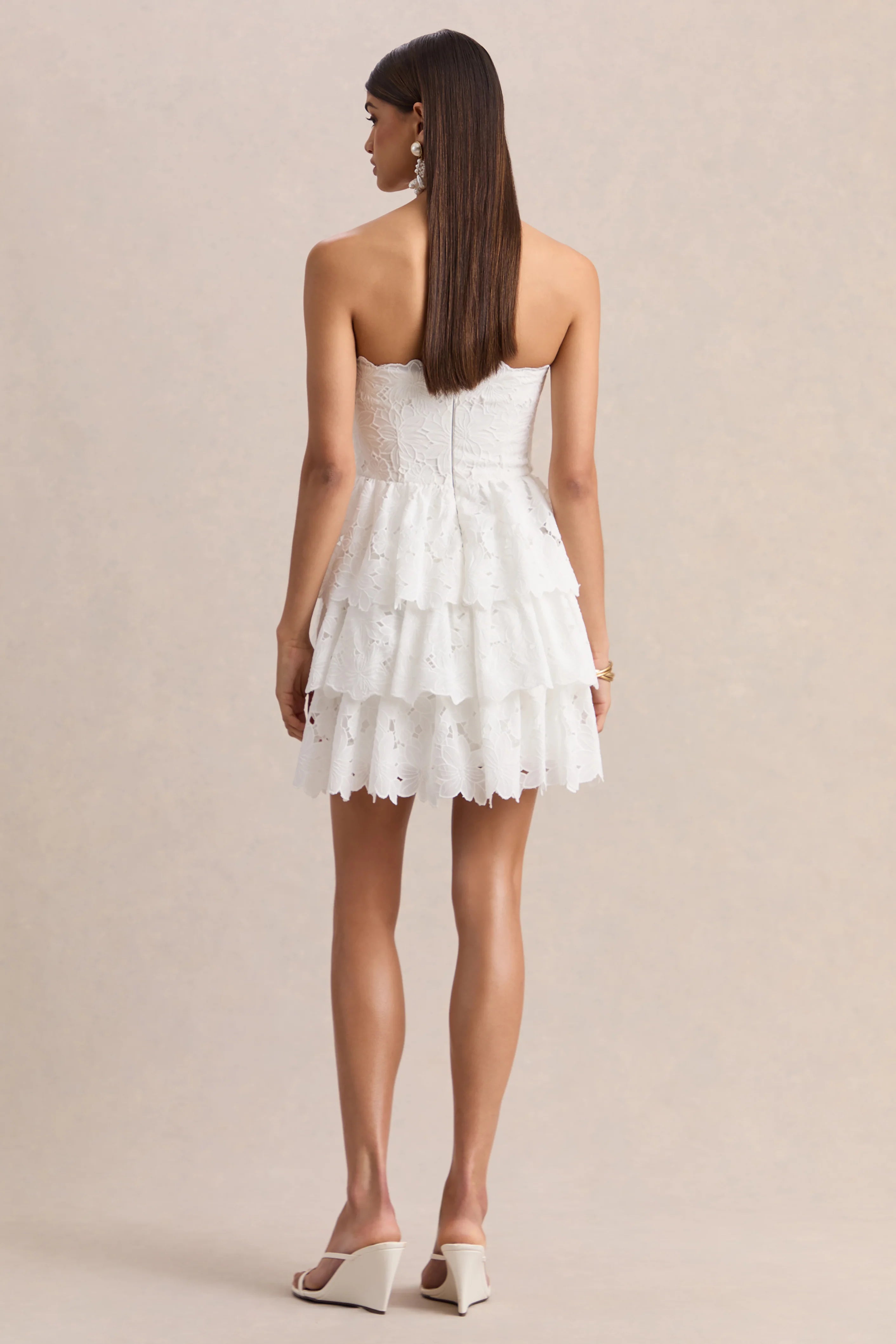 Winona | White Lace Square-Neck Mini Dress With Ruffled Detailing