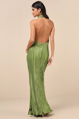 Gwenny Lime Green Satin Plisse Maxi Dress
