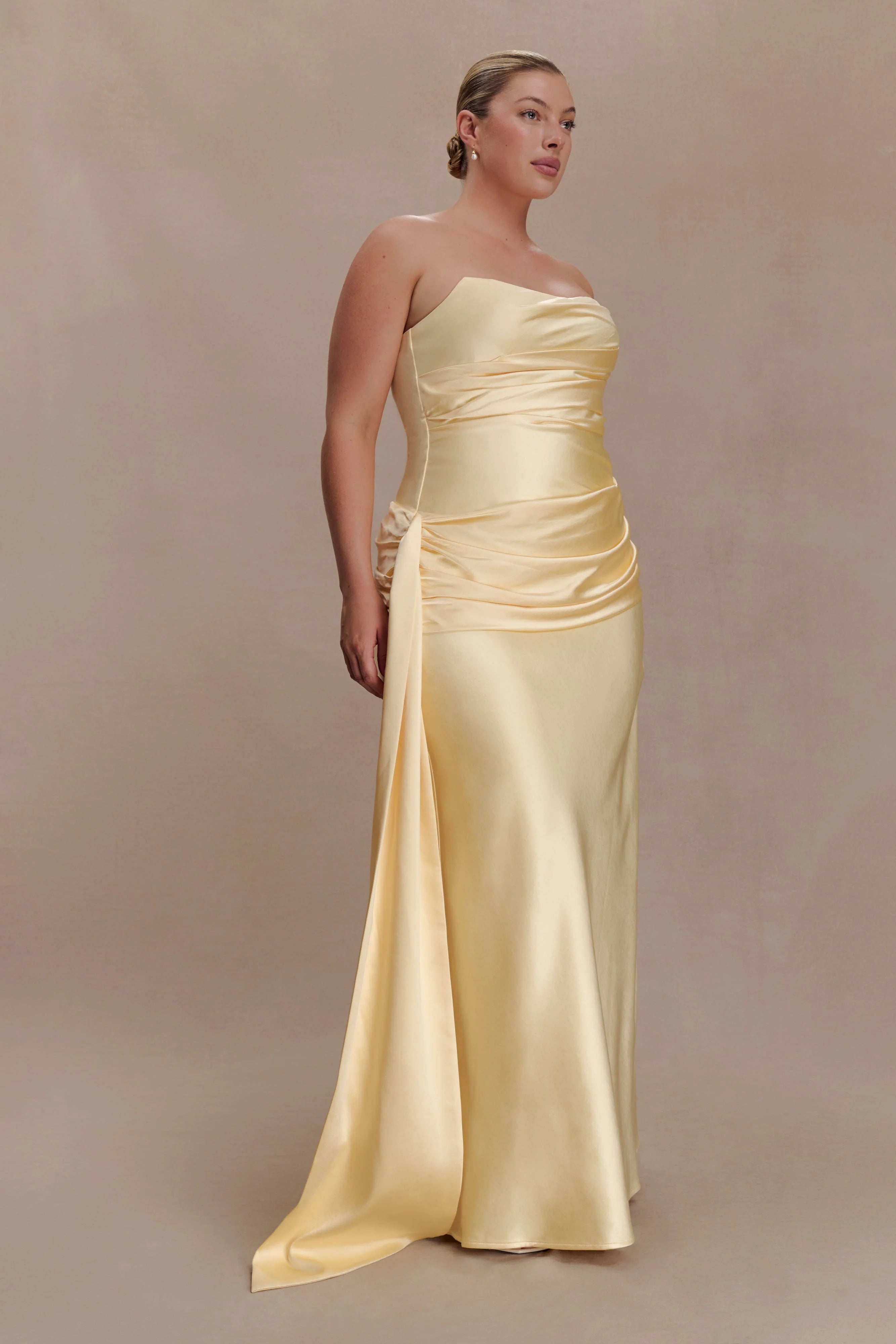 Sarah Strapless Maxi Dress With Waist Tie - Lemon