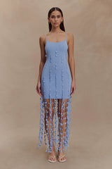 Tove Hand Knit Flower Mini Dress - Blue