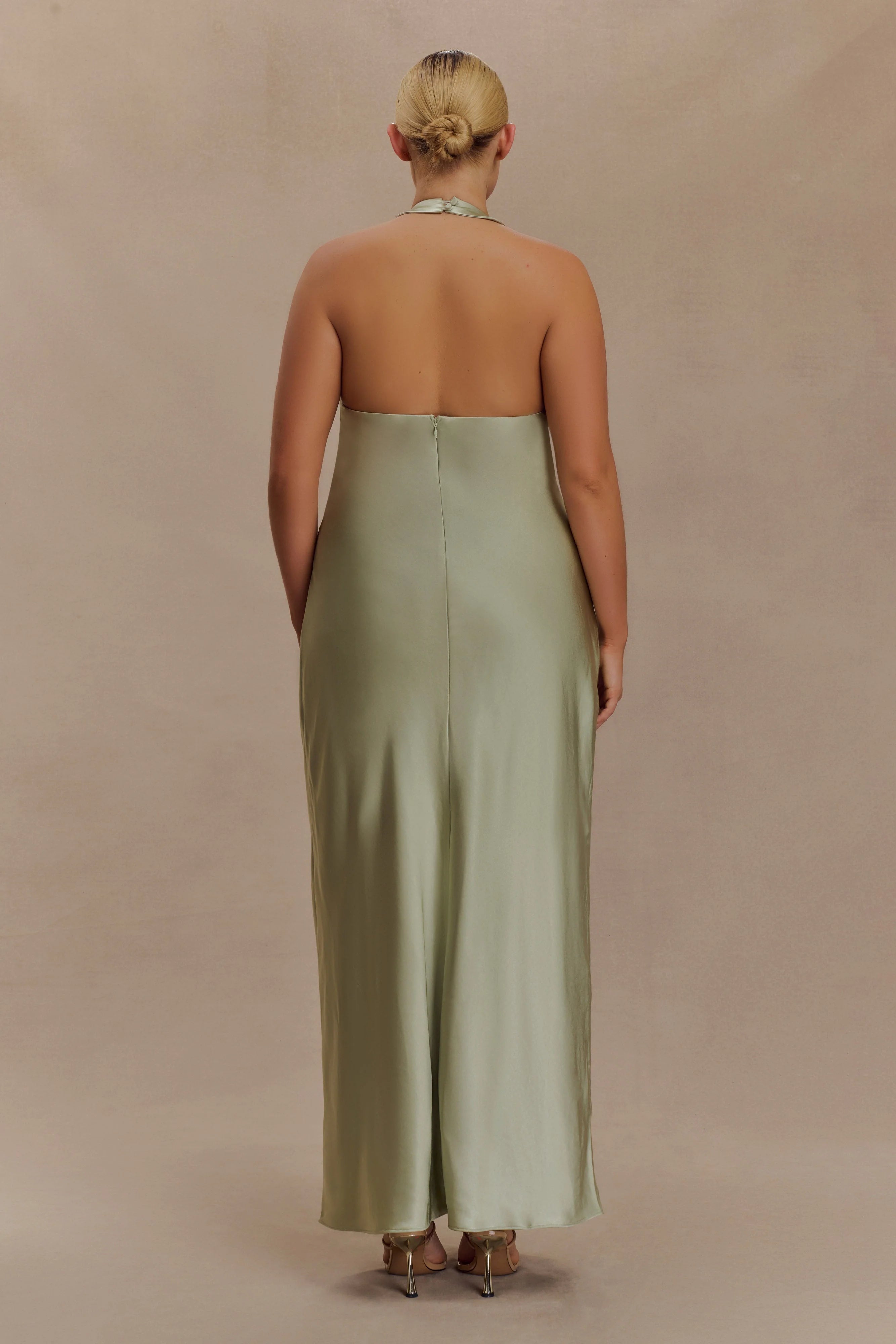 Alice Satin Halter Maxi Dress - Sage