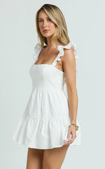 Ruffle Sleeve Tiered Dress in White