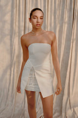 Steph Strapless Linen Mini Dress - White