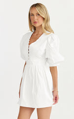 Puff Sleeve Poplin Dress in White