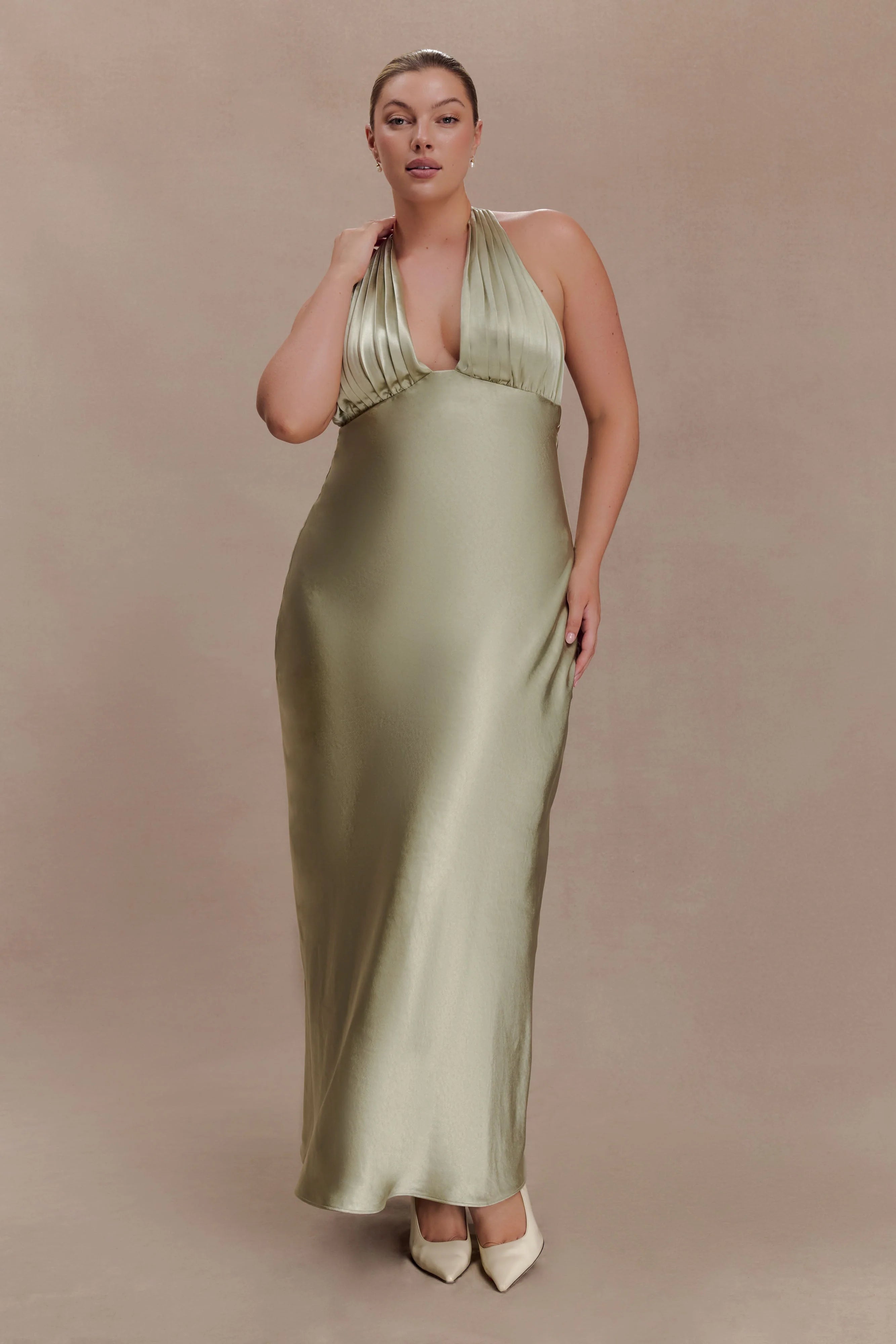 Alice Satin Halter Maxi Dress - Sage