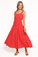 Enola Gather Midi Dress - Red
