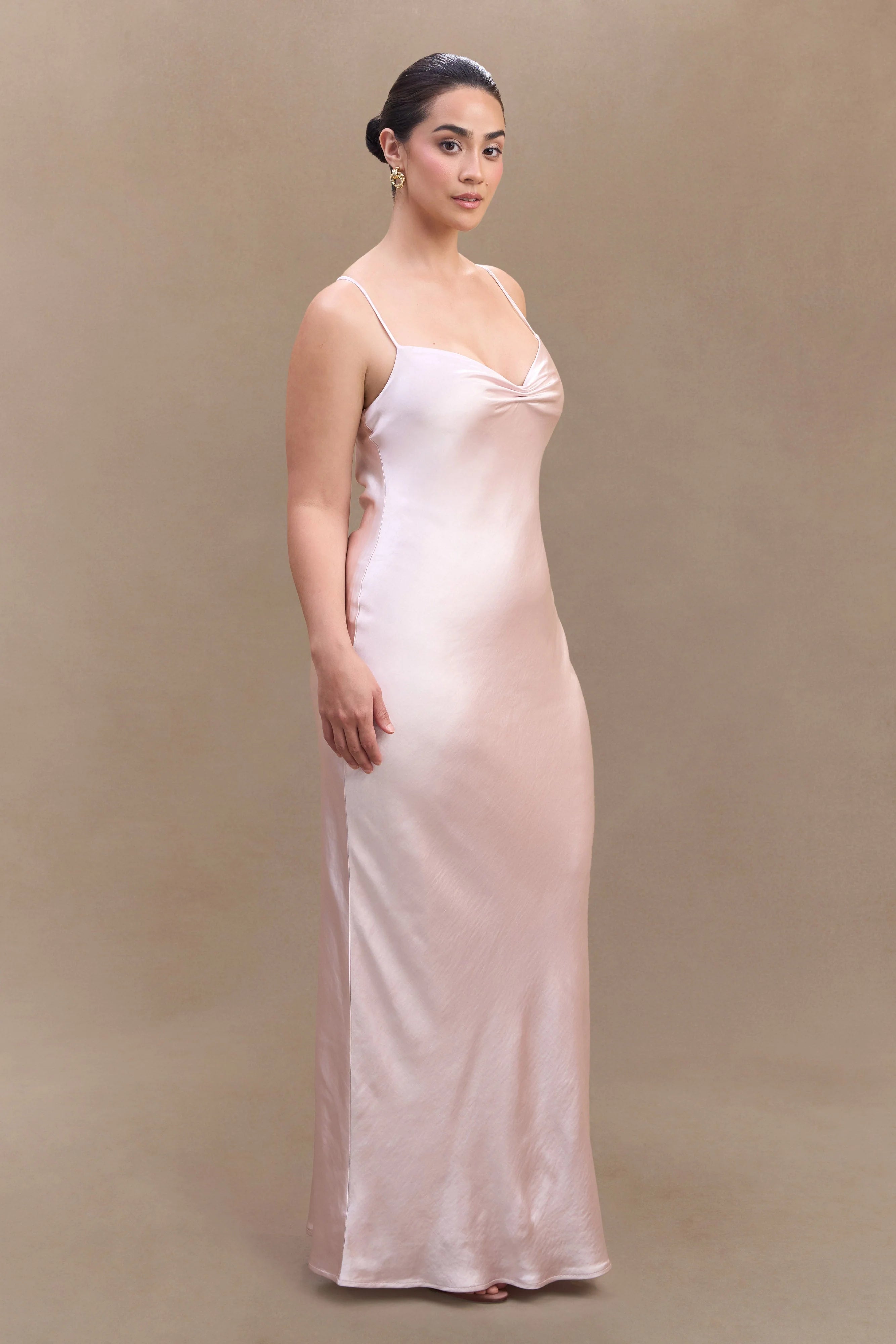 Lilly Sweetheart Satin Maxi Dress - Soft Pink