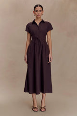 Aysha Buttoned Linen Midi Dress - Chocolate