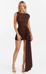 Gathered One Shoulder Bodycon Dress in Dark Chocolate