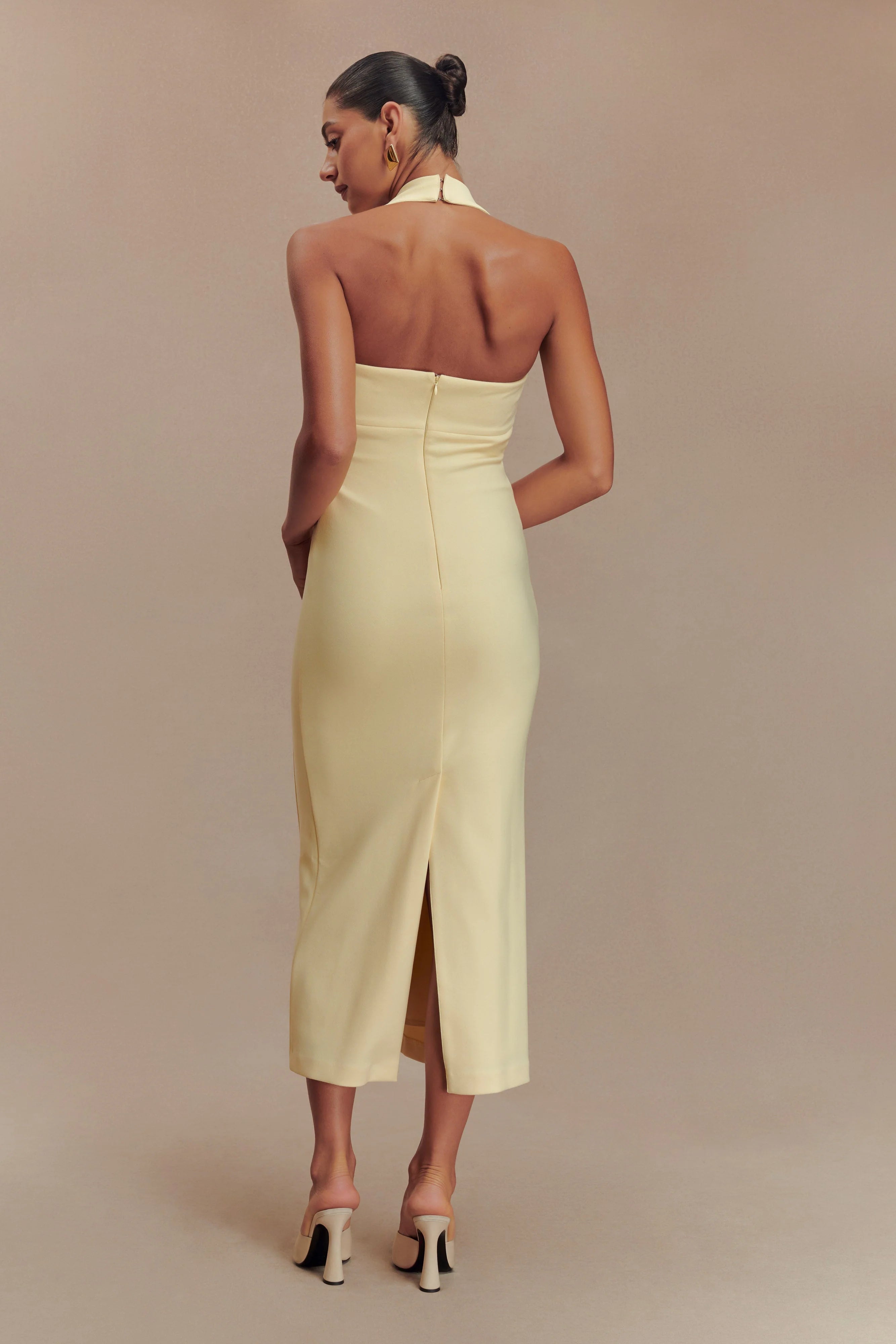 Amelita Suiting Halter Midi Dress - Pale Lemon