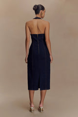 Shauna Denim Halter Midi Dress - Indigo Blue