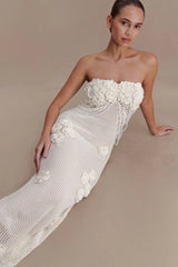 Samantha Crochet Midi Dress With Flowers - Ivory
