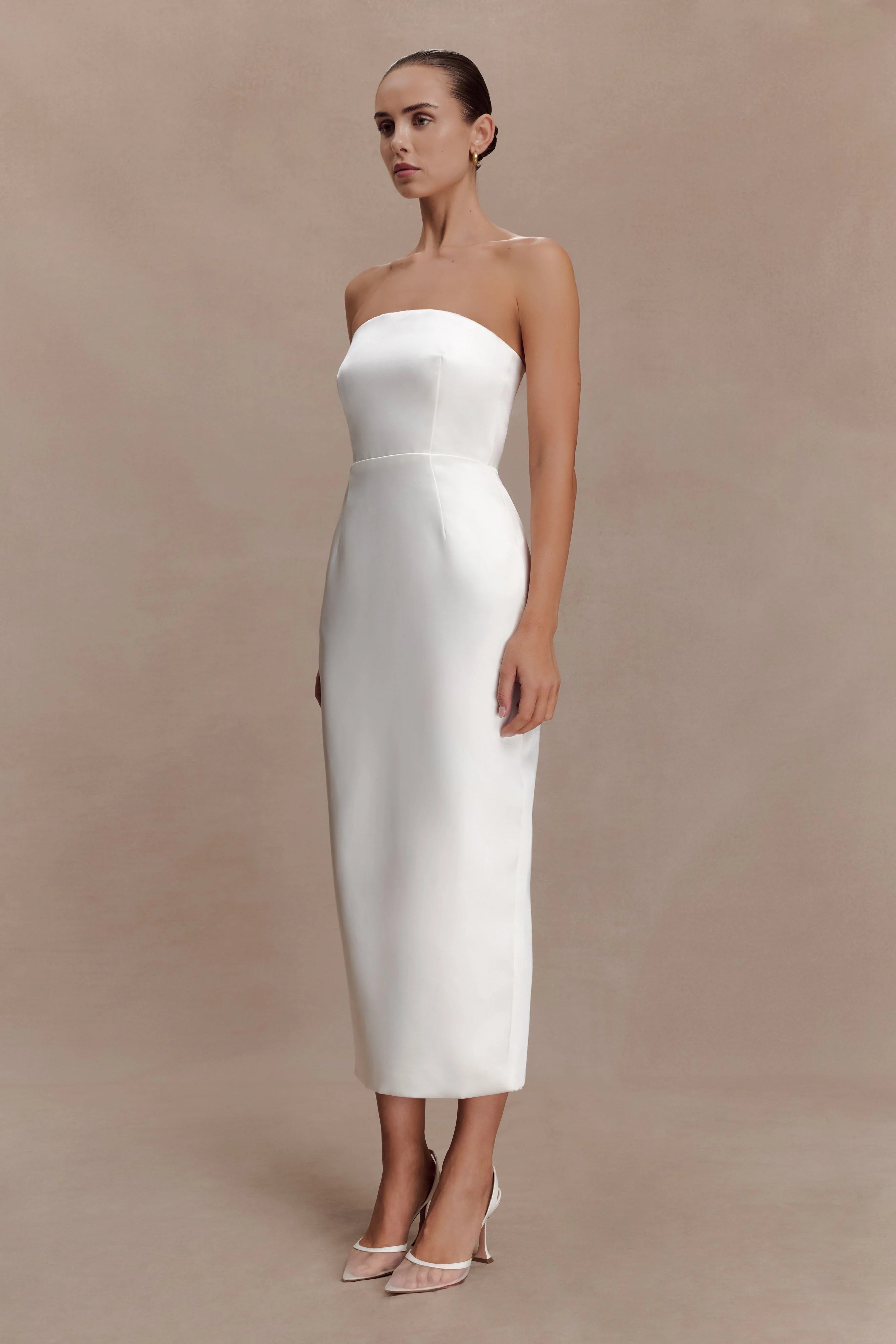Ophelia Peplum Satin Maxi Dress - Ivory