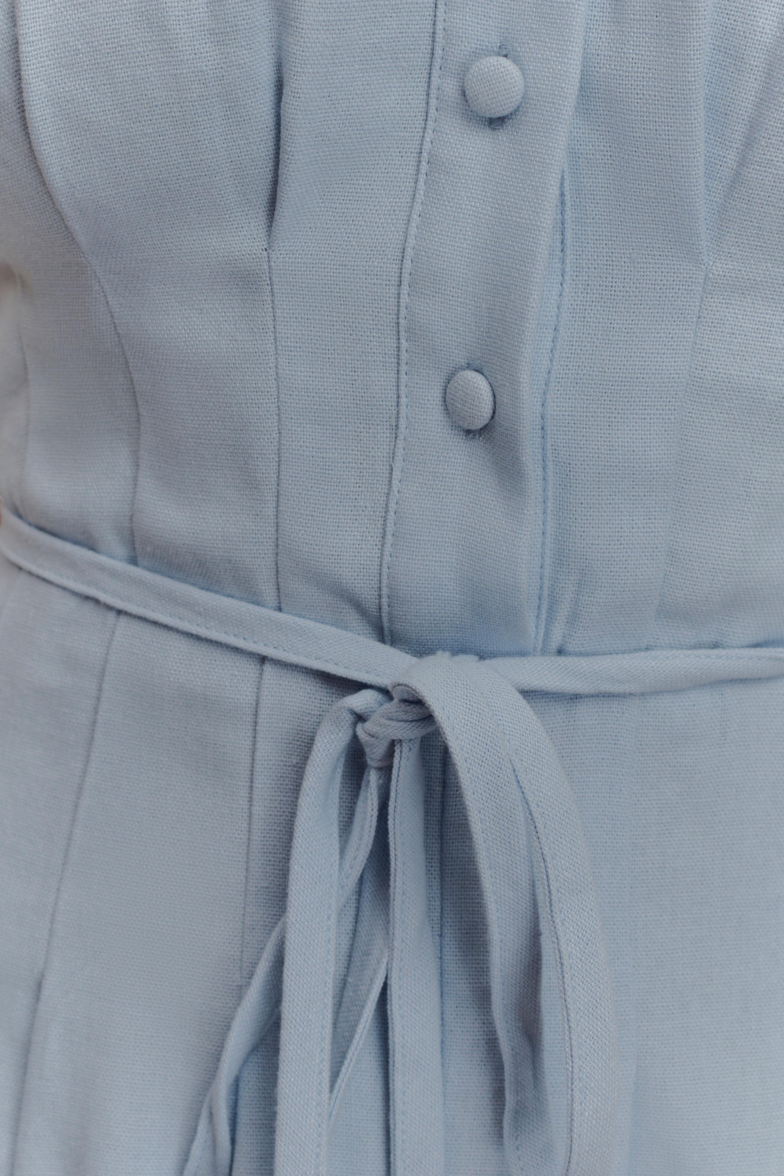 Aysha Buttoned Linen Midi Dress - Cornflower Blue