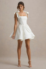 Mochi | White Skater Mini Dress With Bow Straps